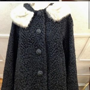 Vintage, Genuine Miracurl, Black Persian Lamb with Gray Collar Dress Coat  (L)